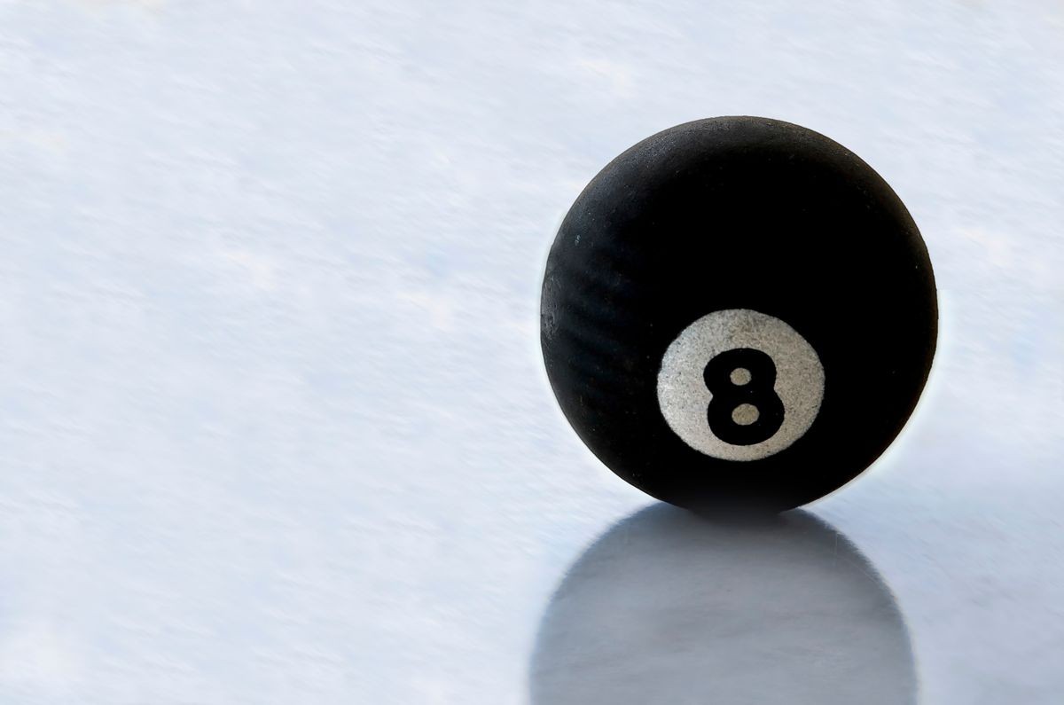 pool black ball number eight on ice surface