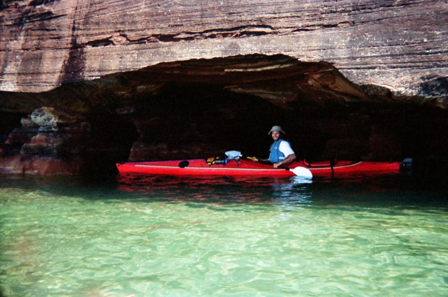 Sea kayaking on blue water in the Apostle Islands