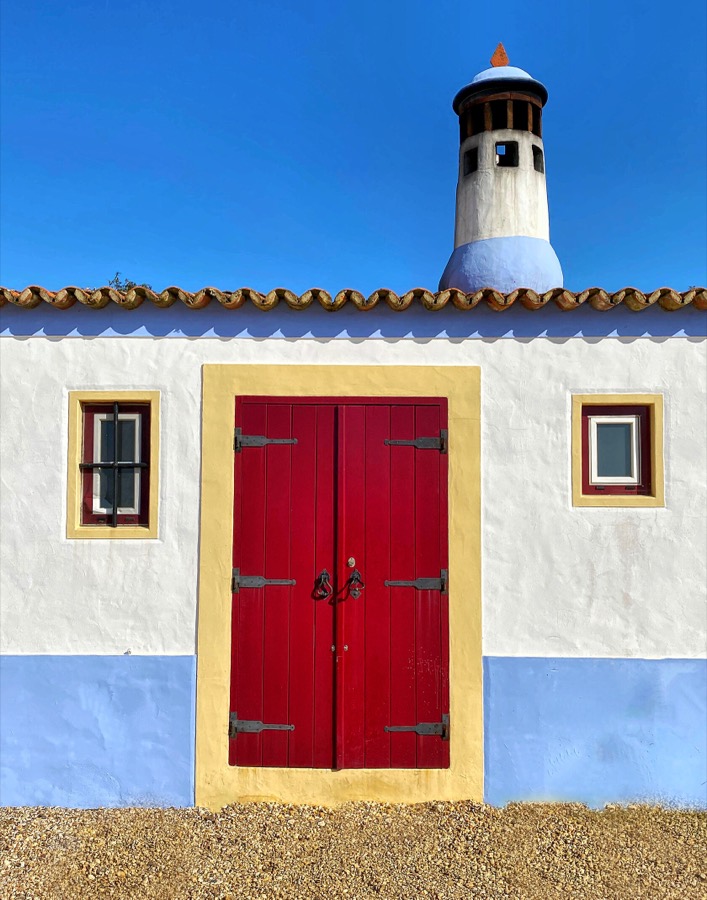 Traditional chimney and door of Portuguese home in the Algarve region